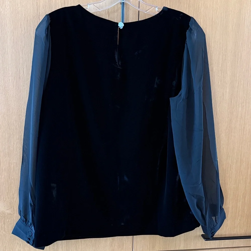 J. CREW Velvet puff-sleeve Sheer Long Sleeve top Black Color size Small NWT